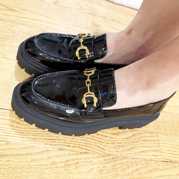 Stuart Weitzman Black Loafers with Gold Accent - Picture 10 of 11